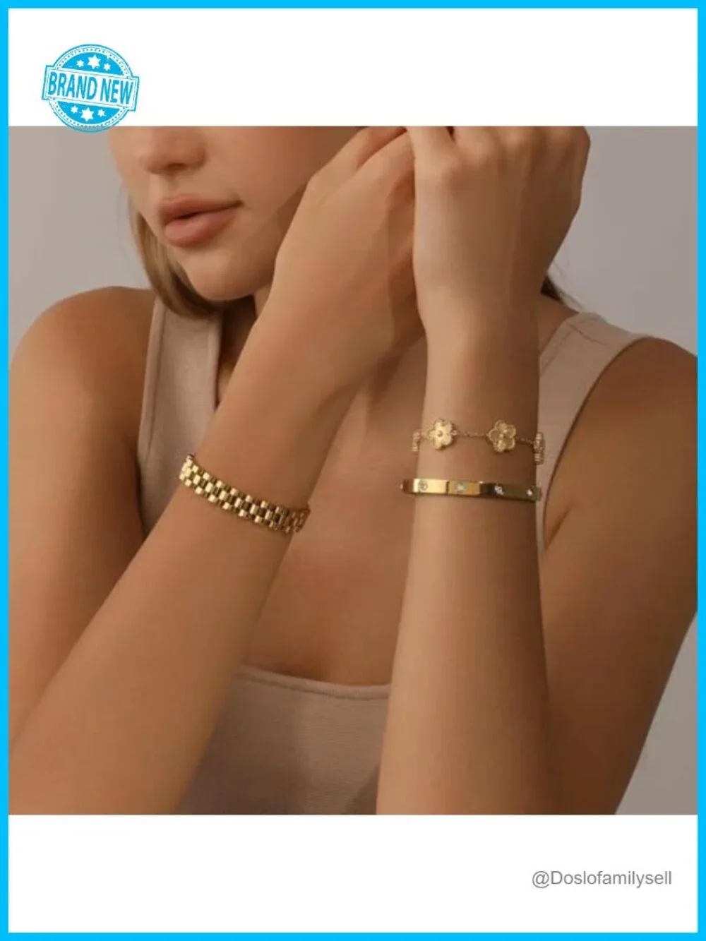 Stackable Link Bracelet Set - Stainless Steel Friendship Bangle with Adjustable
